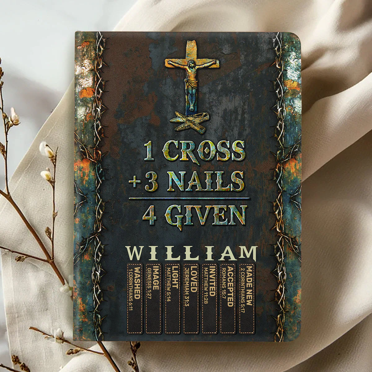 1 Cross 3 Nails 4 Given - Personalized Leather Cover Notebook - Image 2