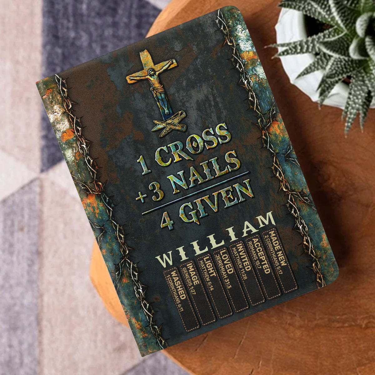 1 Cross 3 Nails 4 Given - Personalized Leather Cover Notebook - Image 3