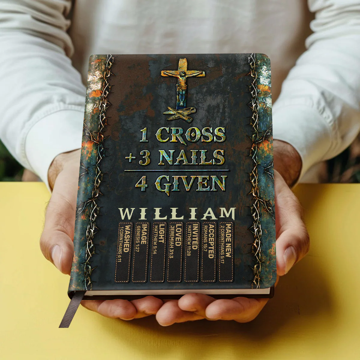 1 Cross 3 Nails 4 Given - Personalized Leather Cover Notebook - Image 4
