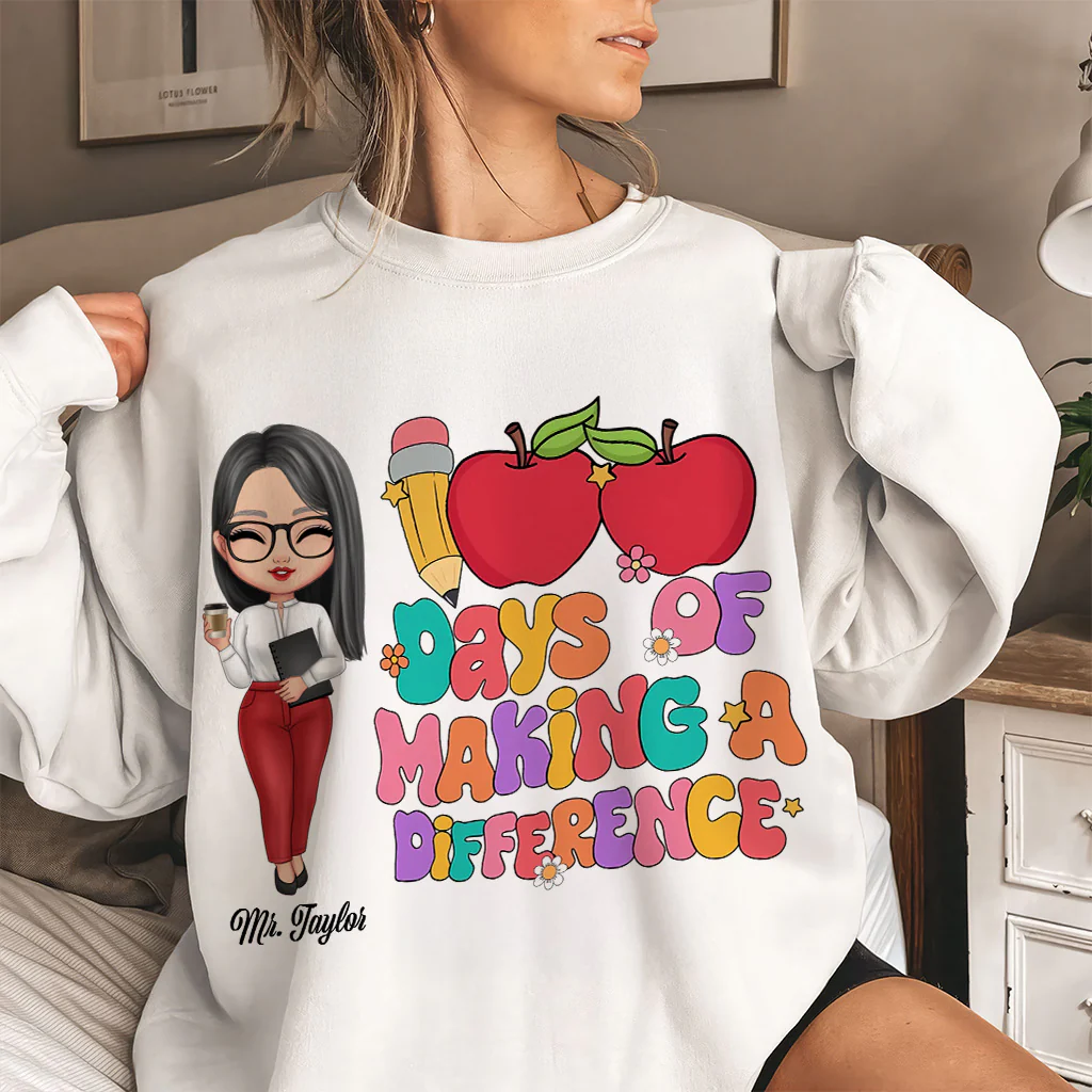 100 Days Of Making A Difference - Personalized Shirt - Teacher's Day, Appreciation Gift For Teacher | CLTC01 TD118 - Image 2