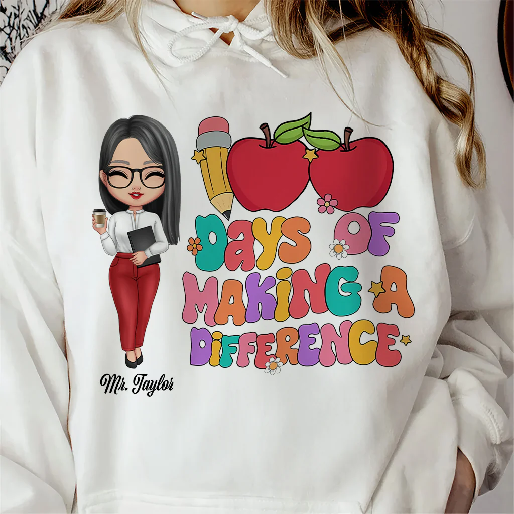 100 Days Of Making A Difference - Personalized Shirt - Teacher's Day, Appreciation Gift For Teacher | CLTC01 TD118 - Image 3