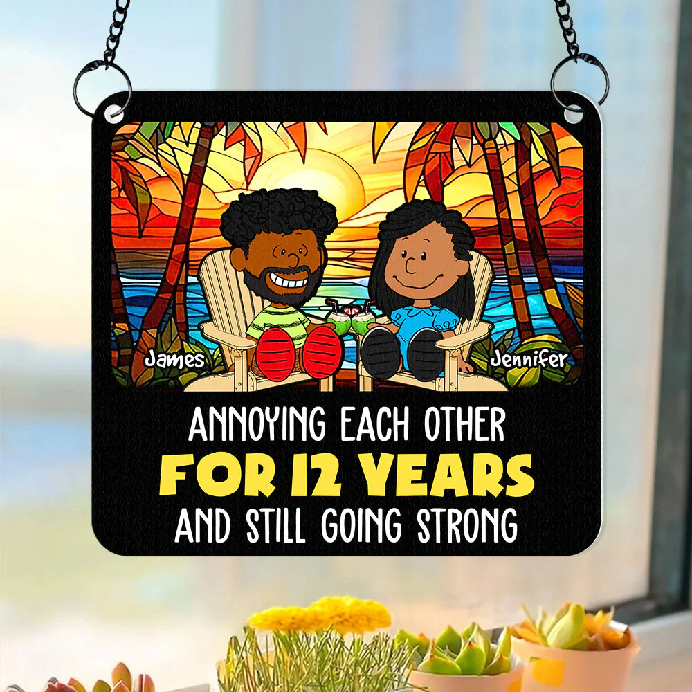 12 Years Of Love - Personalized Window Hanging Suncatcher Ornament - Gift For Couple, Husband Wife, Anniversary | GR15