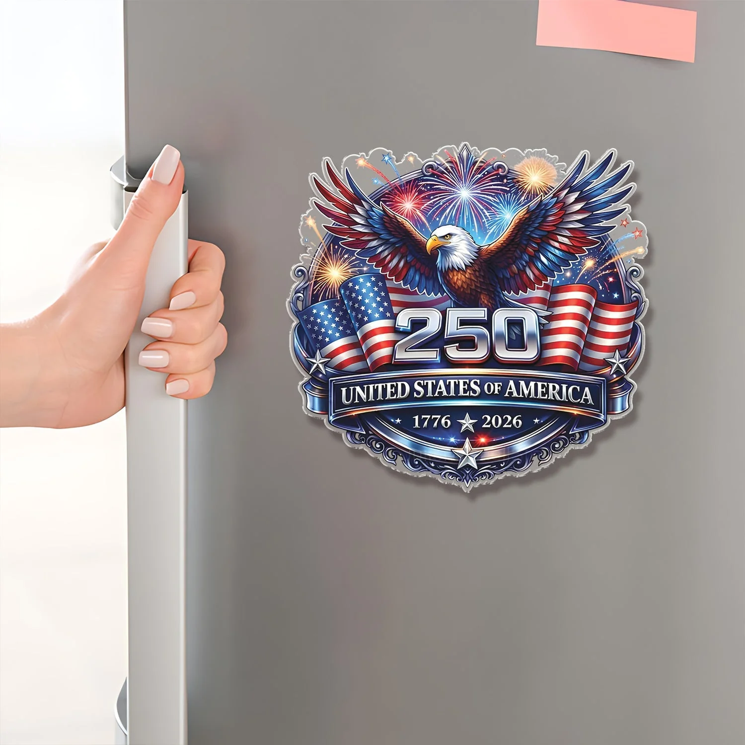 250 United States Of America - Shape Acrylic Fridge Magnet - Patriotic Gift For Family | HN02