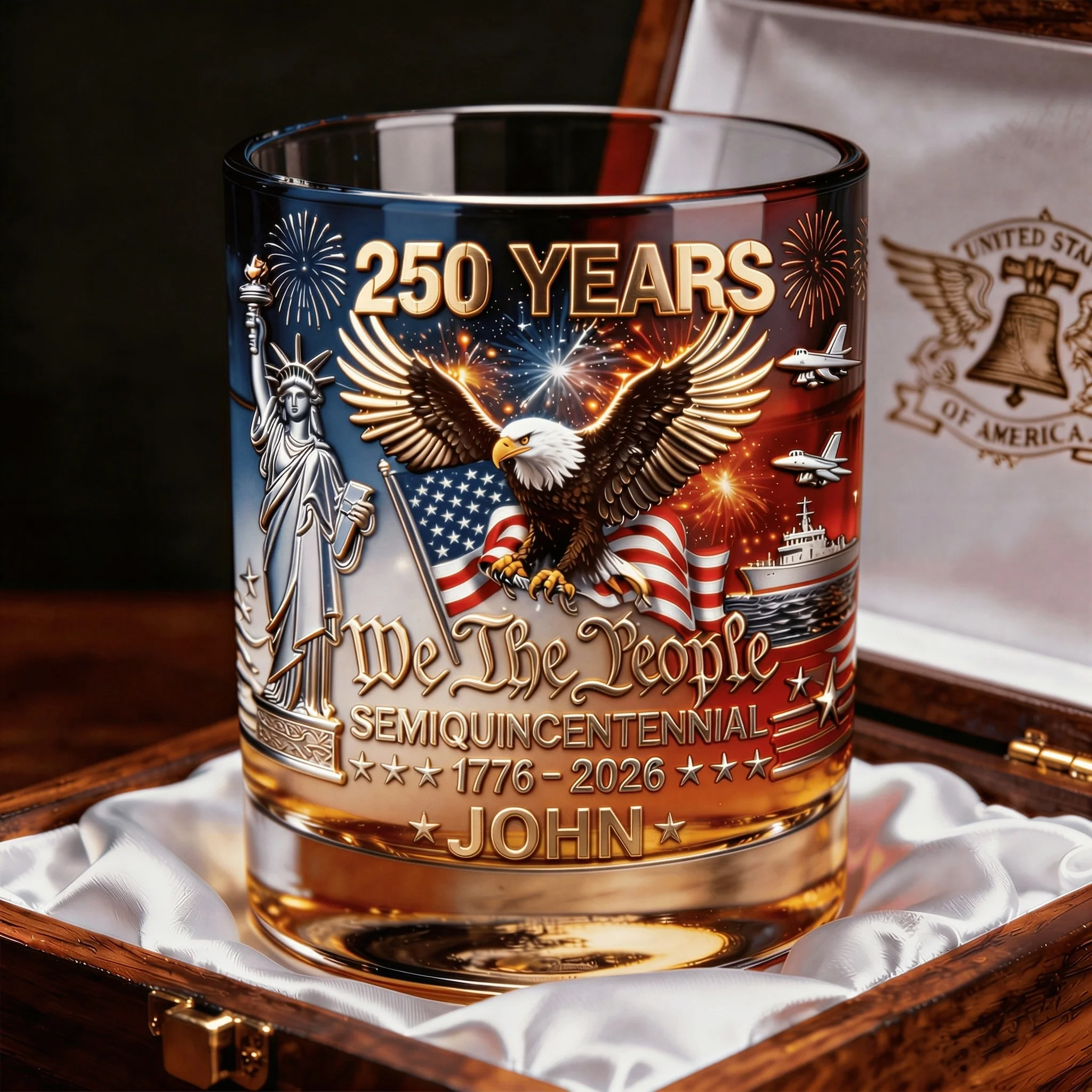 250 Years Of America - Personalized Whiskey Glass - Gift For Patriots NL122 - Image 3