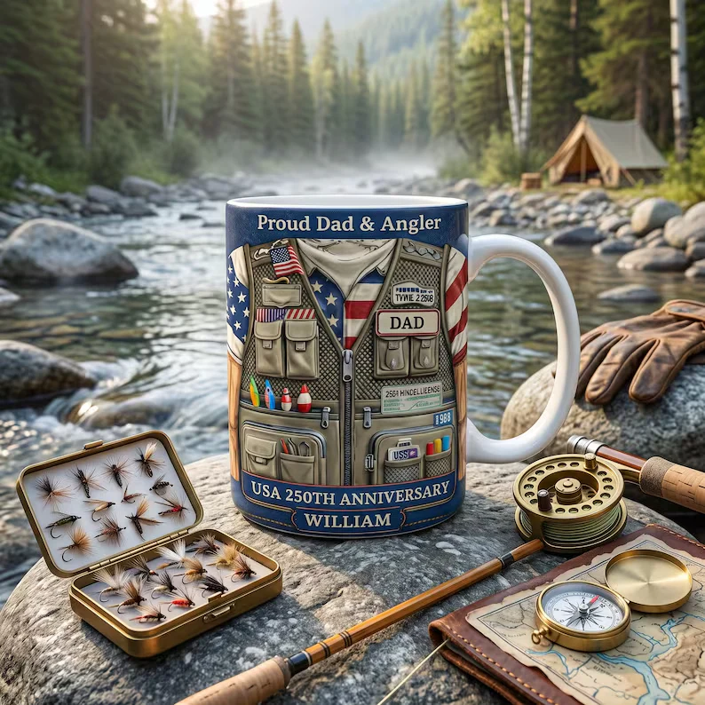 250 Years Of America With Fishing - Personalized White Mug - Patriotic Gift For Fishing Lover - Image 6