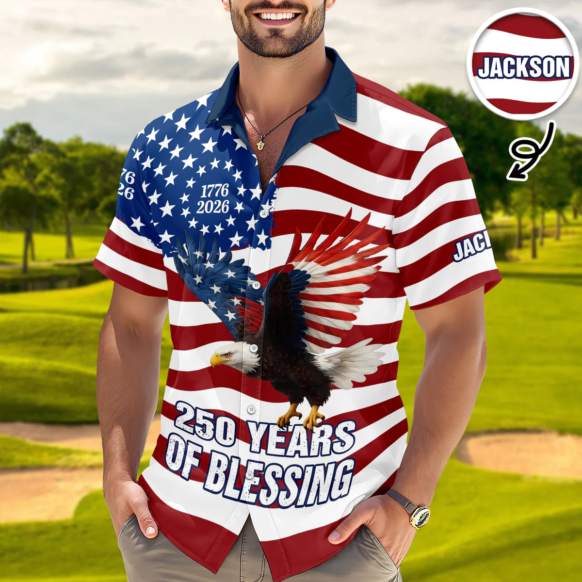 250 Years of Freedom 1776–2026 Eagle Betsy - Personalized Hawaiian Shirt - Gift for Dad, Husband, Grandpa HN02 - Image 6