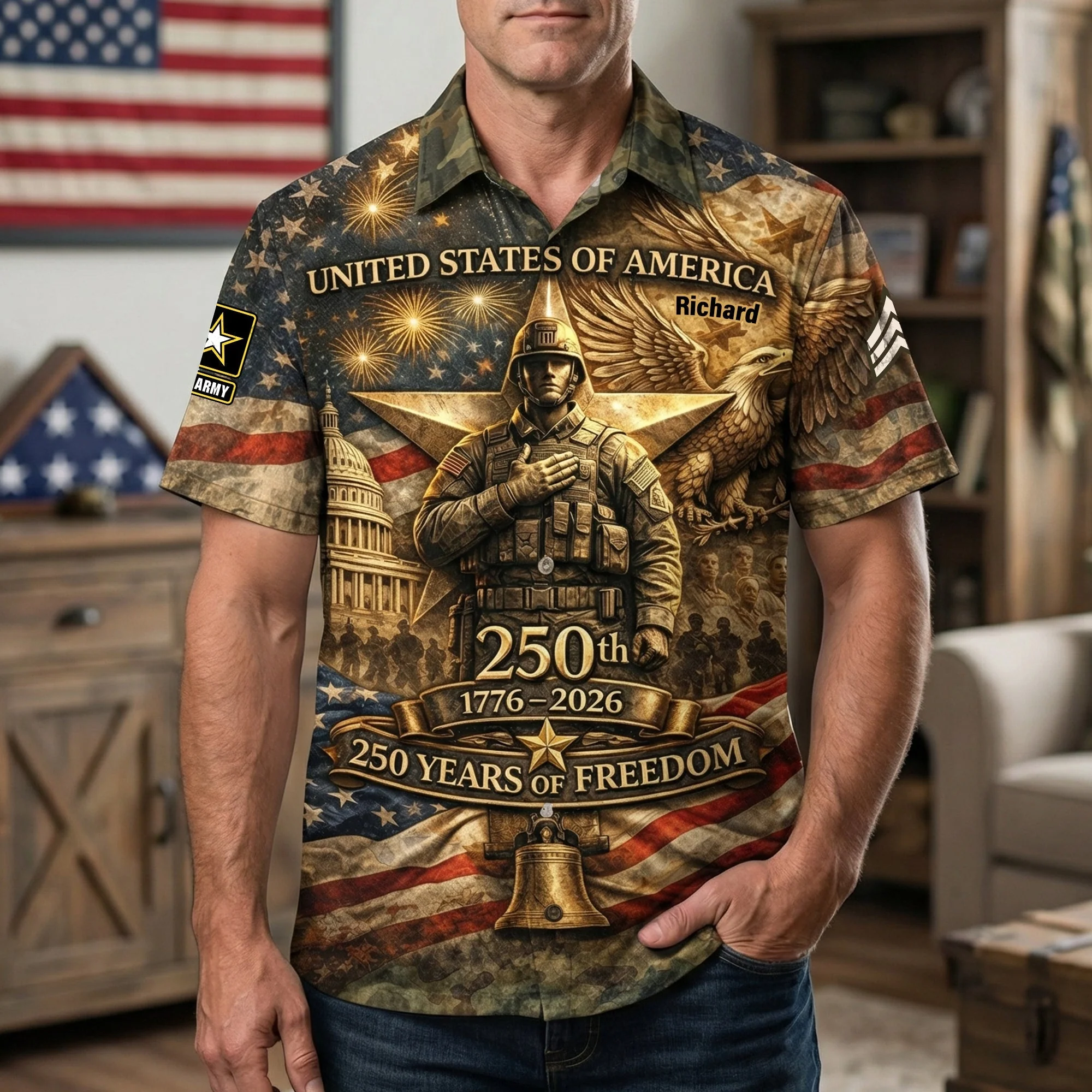 250 Years of Freedom American Soldier Veteran  - Personalized Hawaiian Shirt - Gift For Patriotic