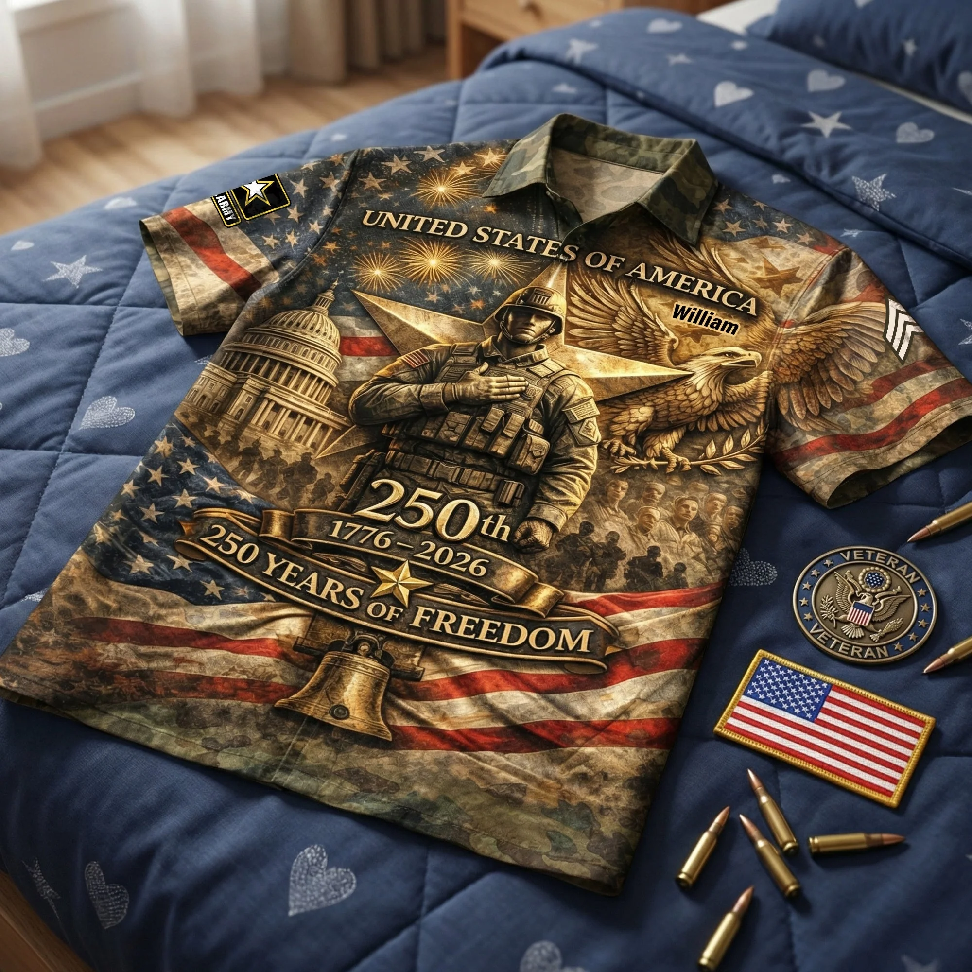 250 Years of Freedom American Soldier Veteran  - Personalized Hawaiian Shirt - Gift For Patriotic - Image 3