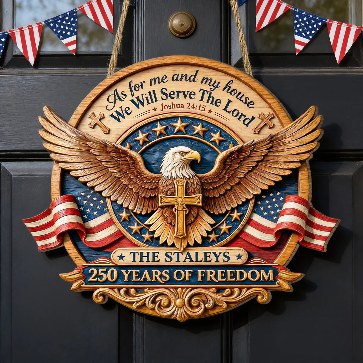 250 Years Of Freedom Eagle - Personalized Wood Sign - Gift For Patriots