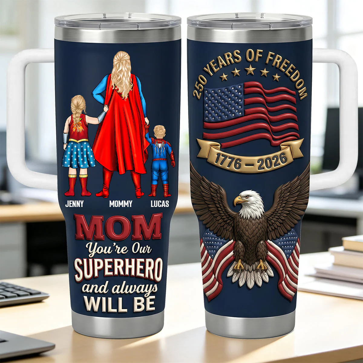 250 Years Of Freedom Mom and Kids - Personalized Tumbler - Gift For Mom, Family Members