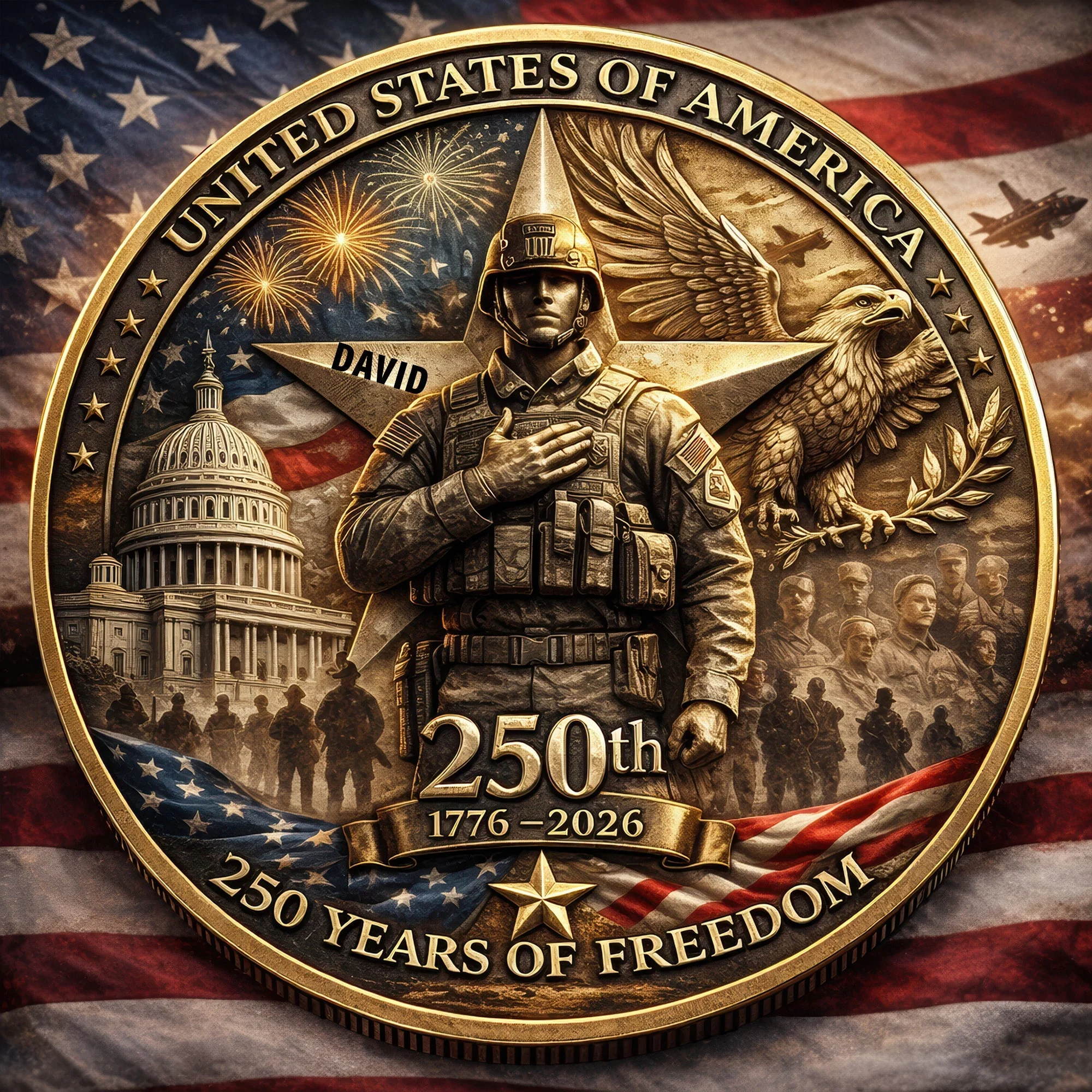 250 Years Of Freedom - Personalized Commemorative Coin - Gift For Veterans, Patriotic | HN02 - Image 3