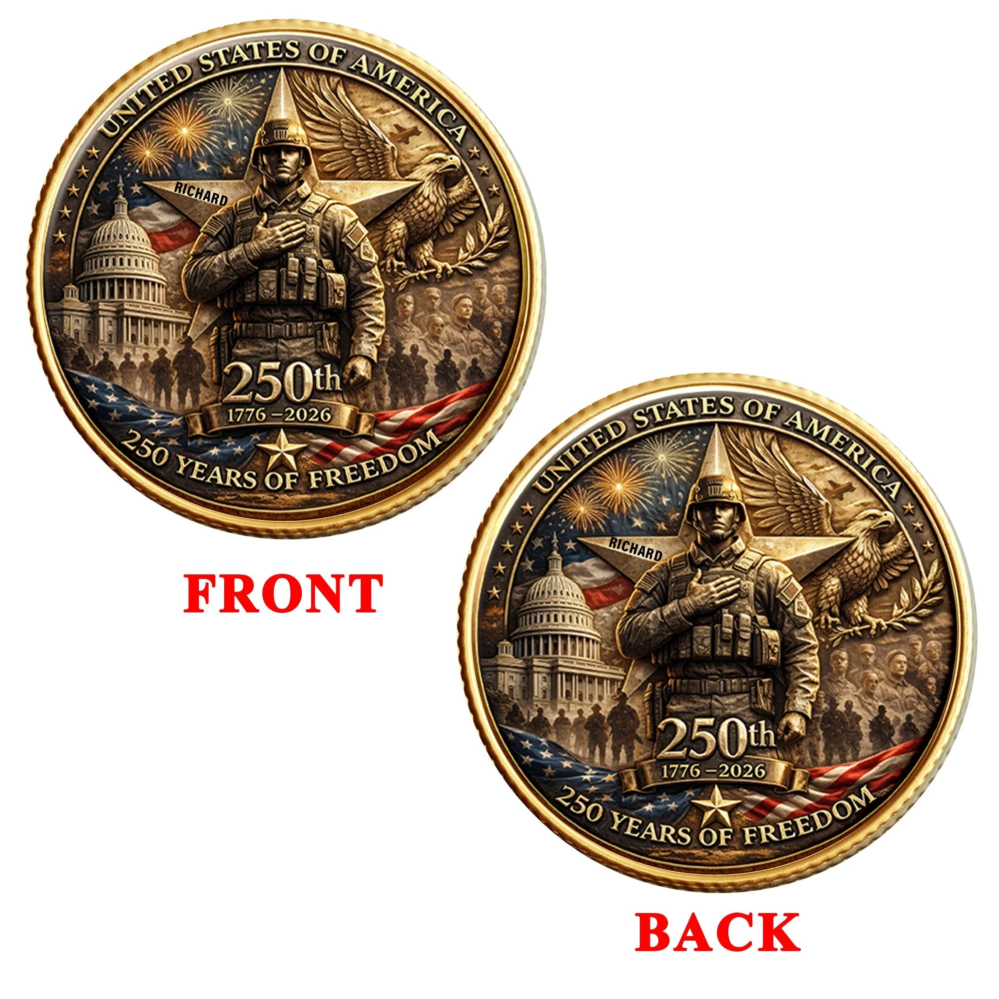 250 Years Of Freedom - Personalized Commemorative Coin - Gift For Veterans, Patriotic | HN02 - Image 4