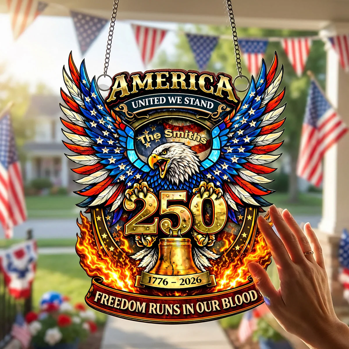 250 Years of Independence American - Personalized Window Hanging Suncatcher - Gift For Patriotic