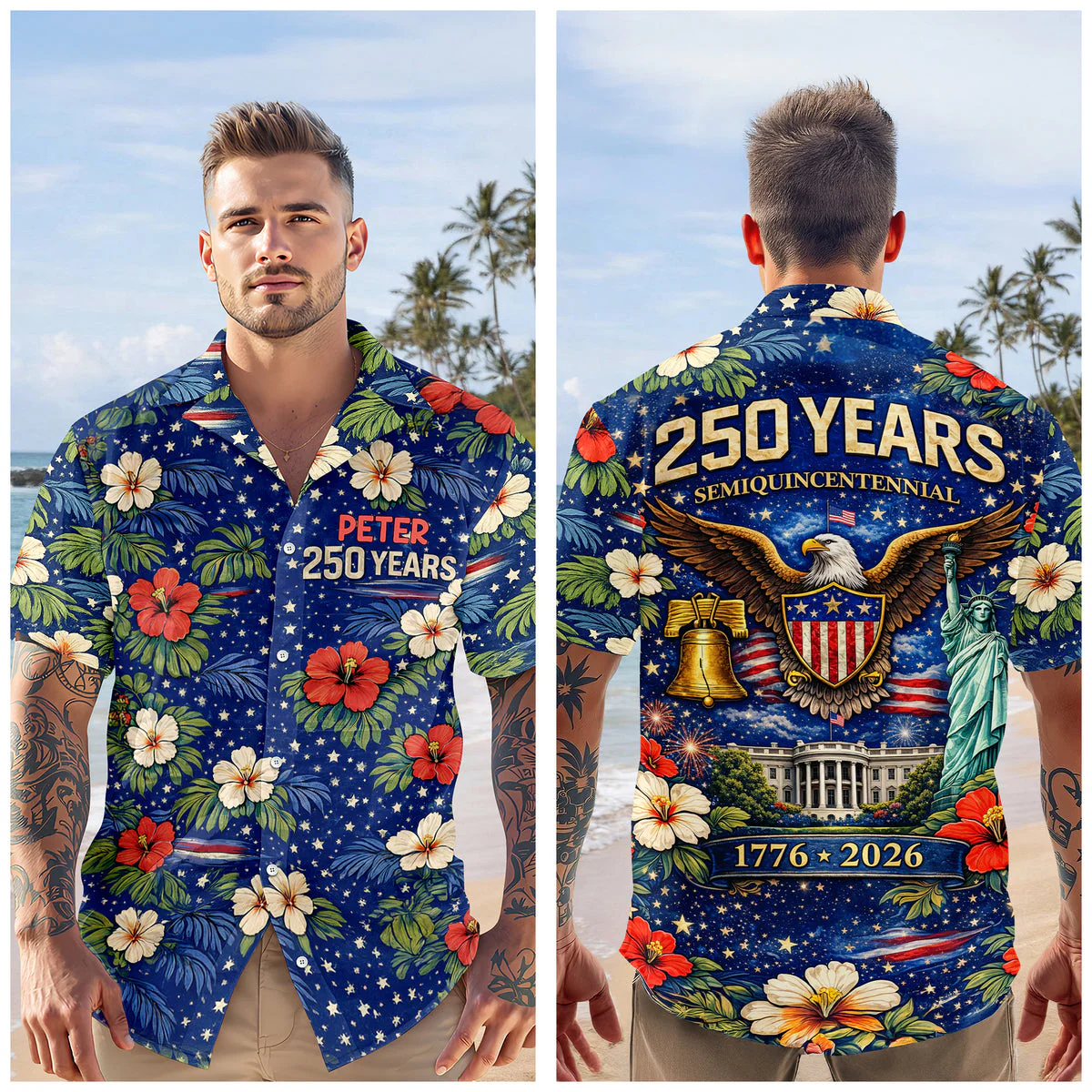 250 Years Semiquincentennial Eagles Tropical - Personalized Hawaiian Shirt - Gift for Dad, Husband, Grandpa HN02 - Image 6