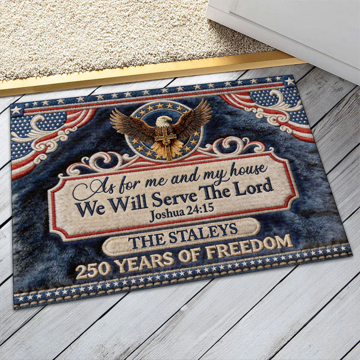 250th American, We Will Serve The Lord  - Personalized Doormat