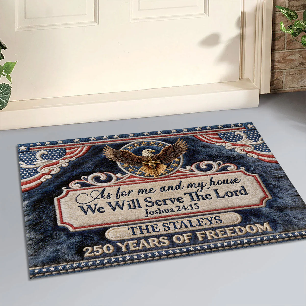 250th American, We Will Serve The Lord  - Personalized Doormat - Image 2