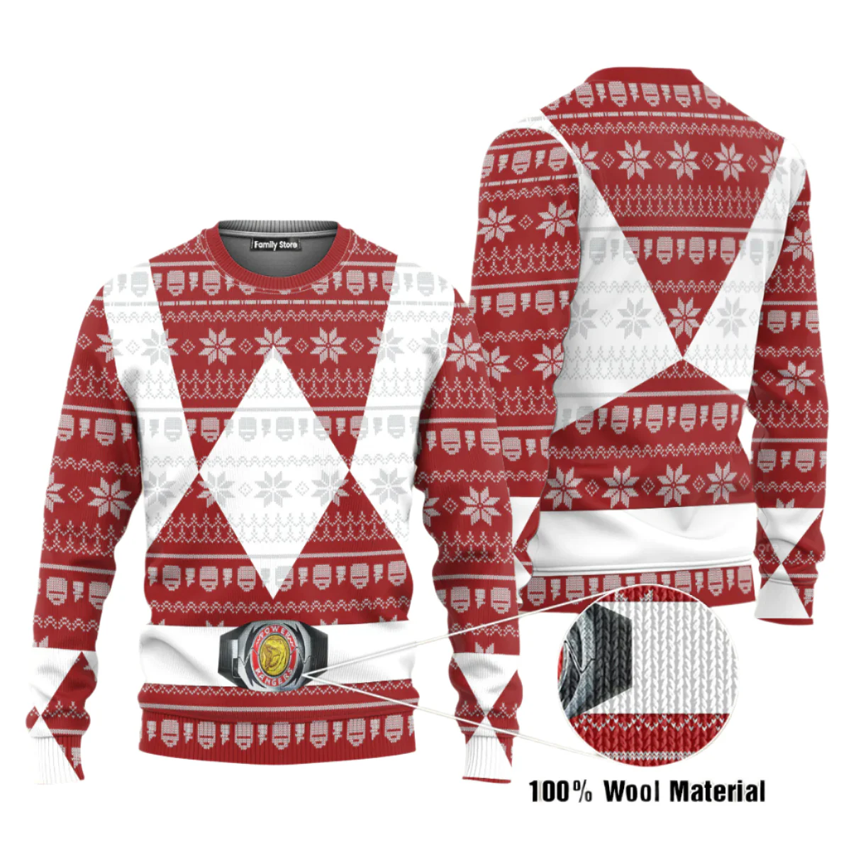 Red Mighty Morphin Power Ranger - Ugly Christmas Sweater - Image 3
