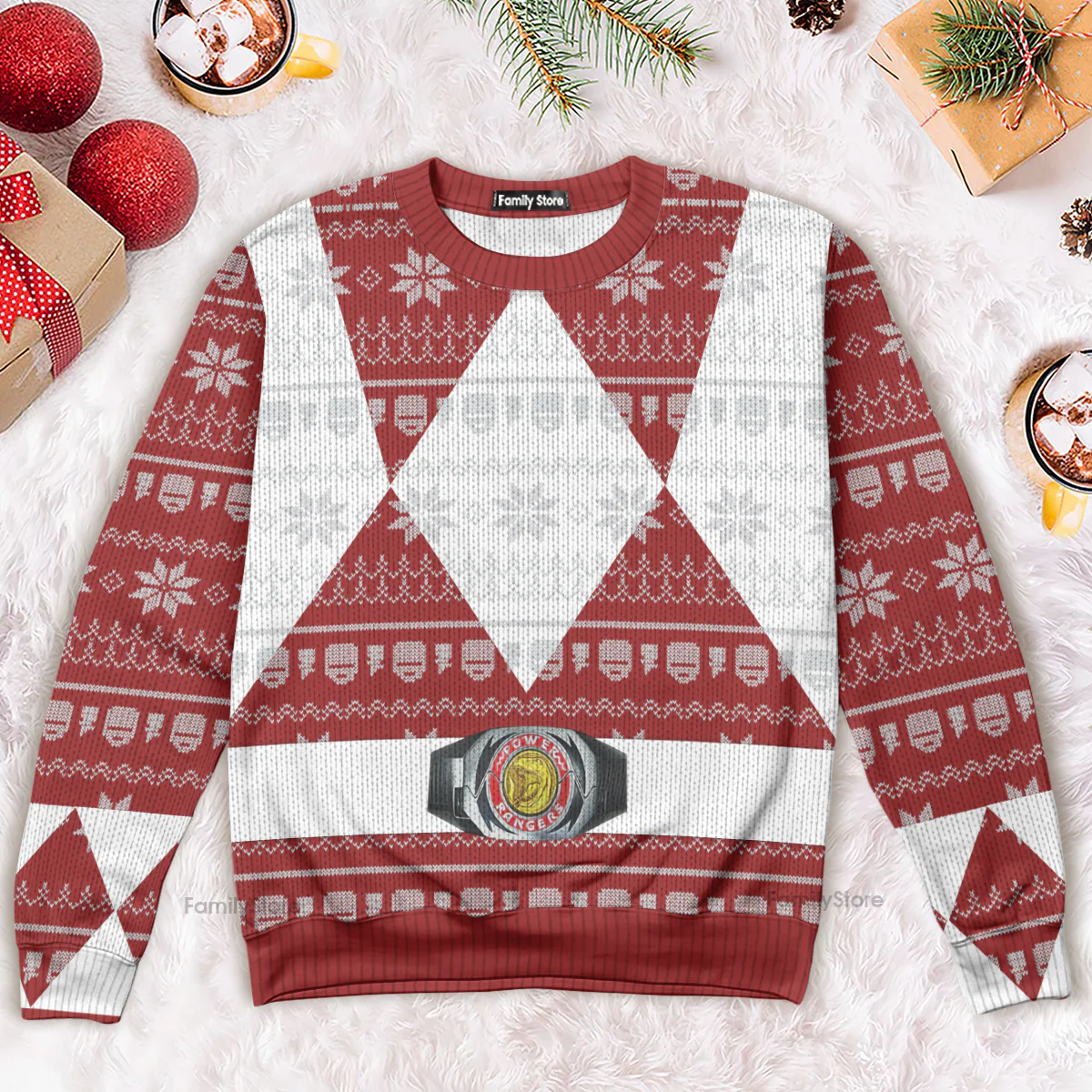 Red Mighty Morphin Power Ranger - Ugly Christmas Sweater - Image 4