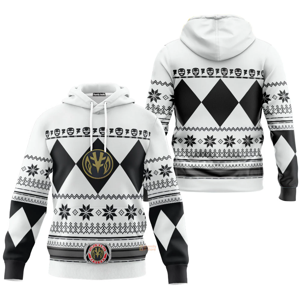 White Mighty Morphin Power Rangers Costumes C1 - 3D Hoodie - Image 3