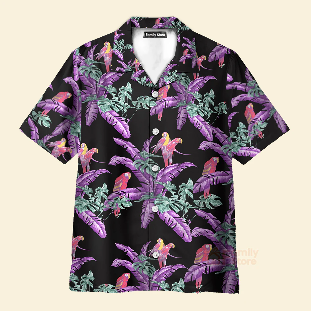 Tom Selleck Magnum Pi Jungle Bird Retro Parrot & Palm Leaf Costmes - Hawaii Shirt