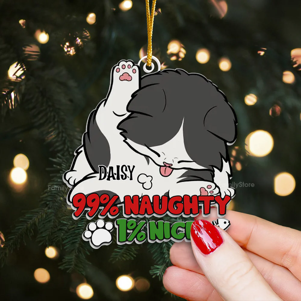 99% Naughty 1% Nice - Gift For Cat Lover, Pet Lovers - Personalized Acrylic Ornament - CLP10 - Image 2