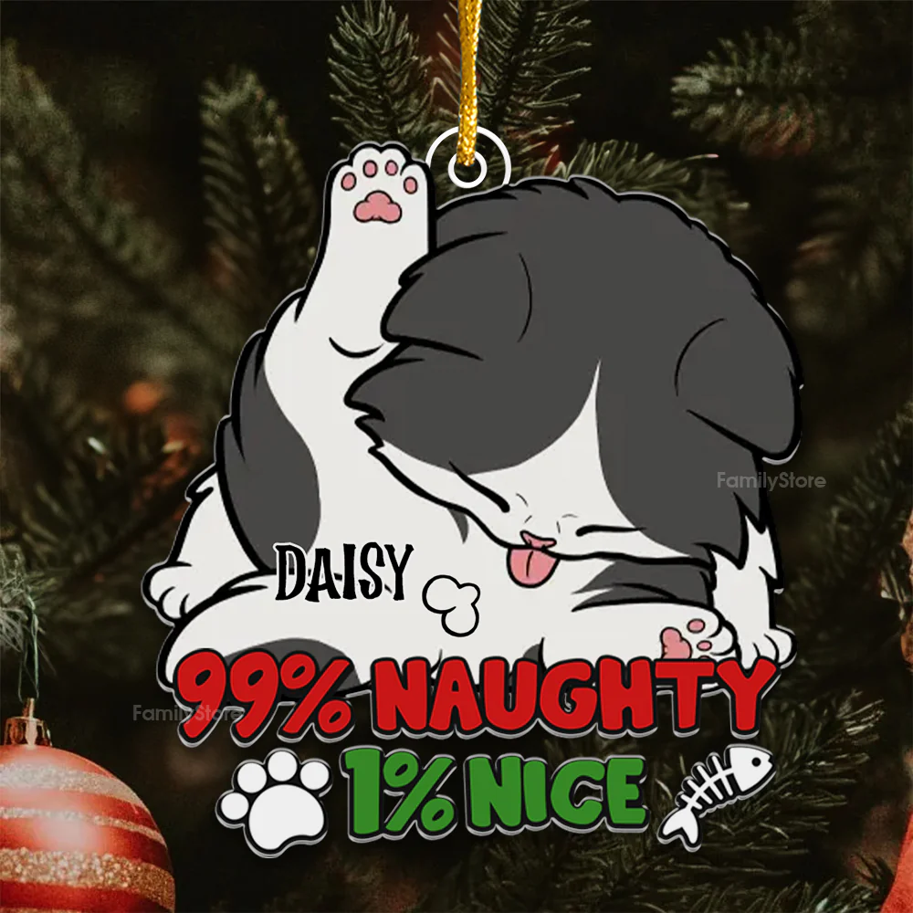 99% Naughty 1% Nice - Gift For Cat Lover, Pet Lovers - Personalized Acrylic Ornament - CLP10 - Image 4