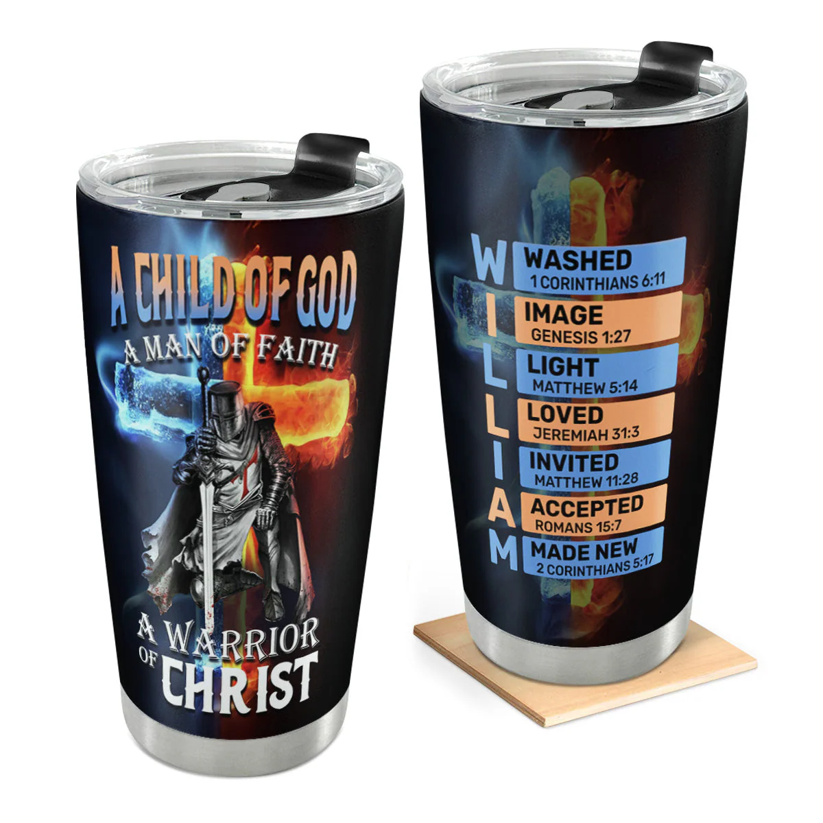 A Child Of God A Man Of Faith - Personalized Stainless Steel Tumbler - Gift For Him | HN02