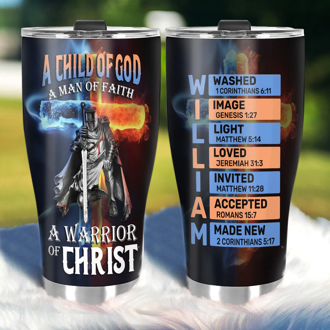 A Child Of God A Man Of Faith - Personalized Stainless Steel Tumbler - Gift For Him | HN02 - Image 2