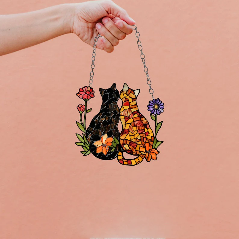 A Couple Of Cats And Flowers - Gift For Pet Lovers - Window Hanging Window Hanging Suncatcher Ornament - Image 3