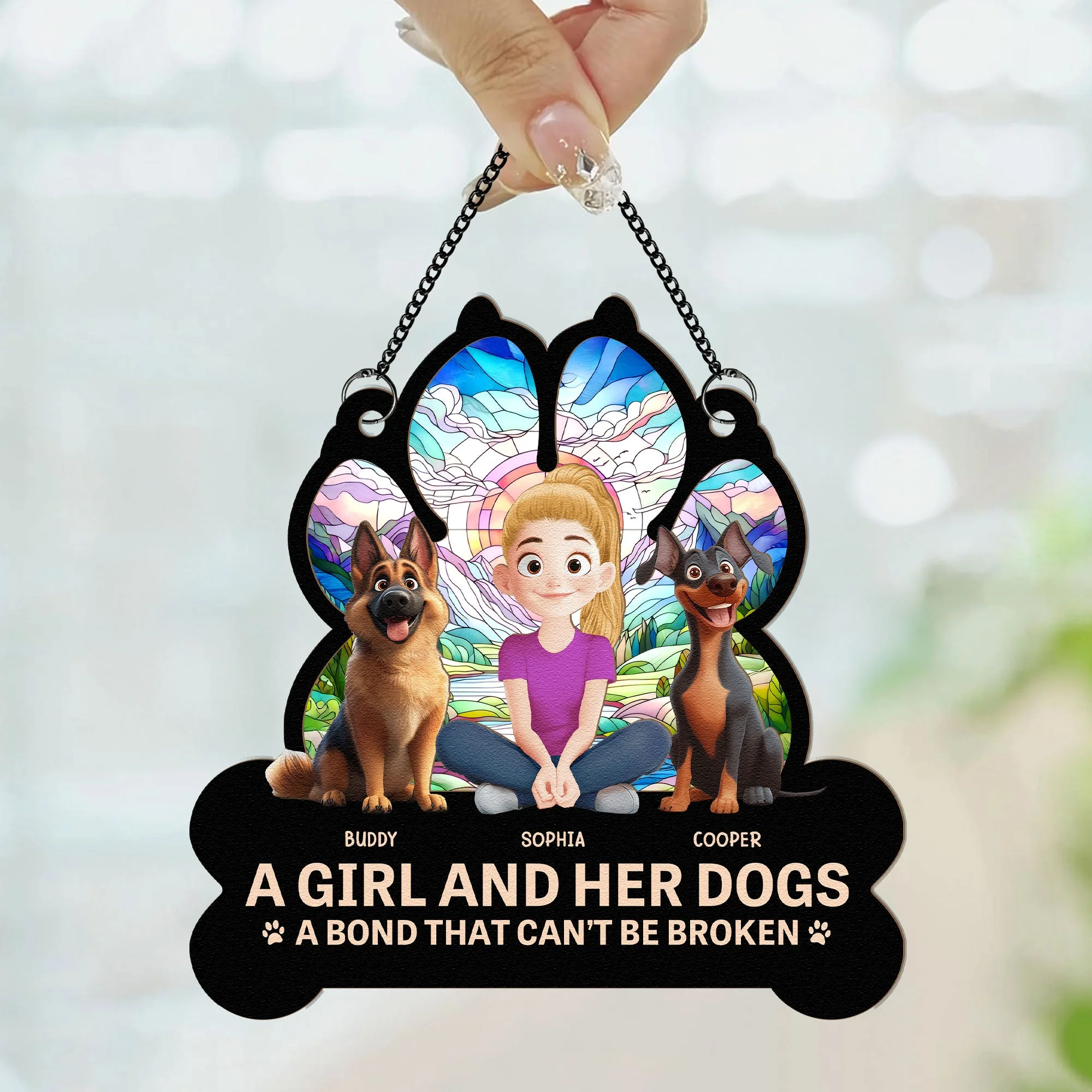 A Girl And Her Cartoon Dog A Bond That Can't Be Broken- Personalized Window Hanging Window Hanging Suncatcher Ornament - GIft For  Dog Lovers | CLP15 NA94 - Image 3