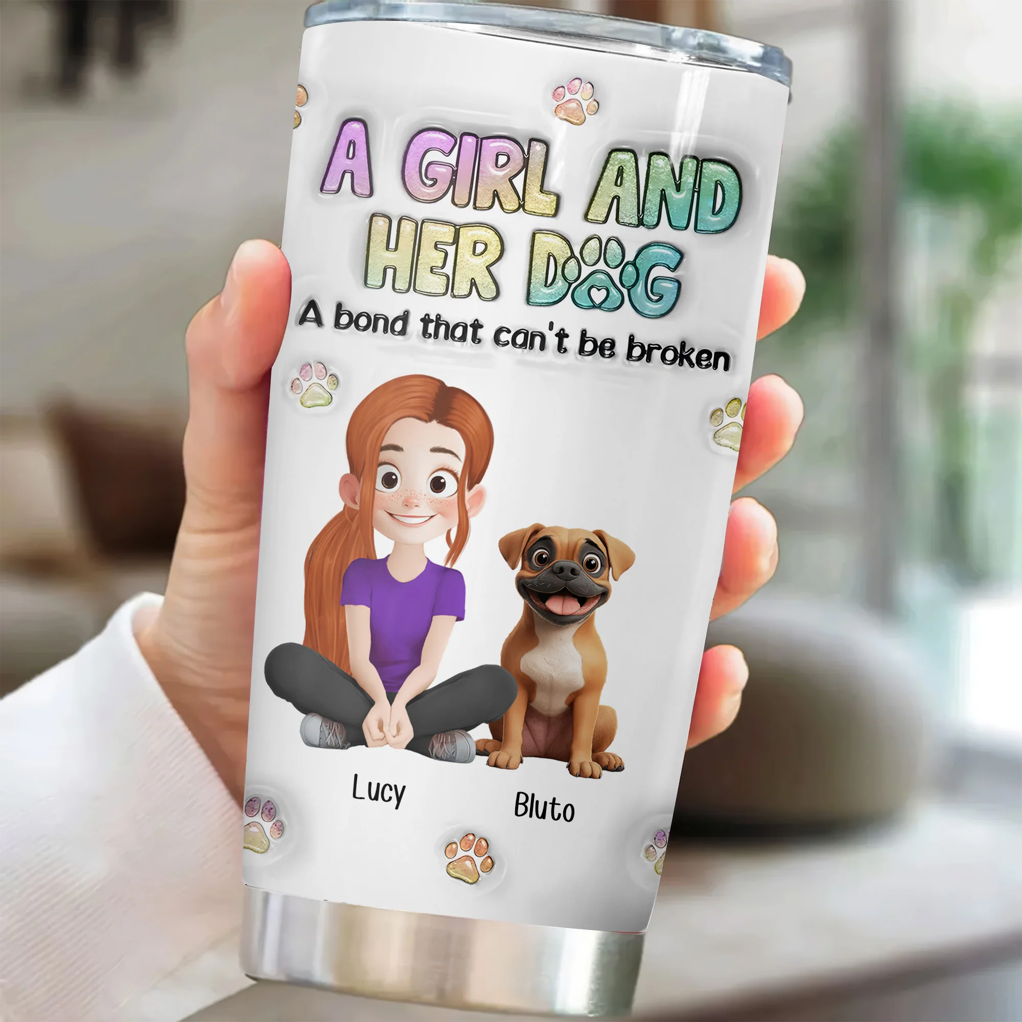 A Girl And Her Dog A Bond Can't Be Broken 3D Inflated Effect Cartoon Dog - Personalized Tumbler Cup - Gift for Pet Owners, Pet Lovers, Dog Mom | CLP15 NH96 - Image 2