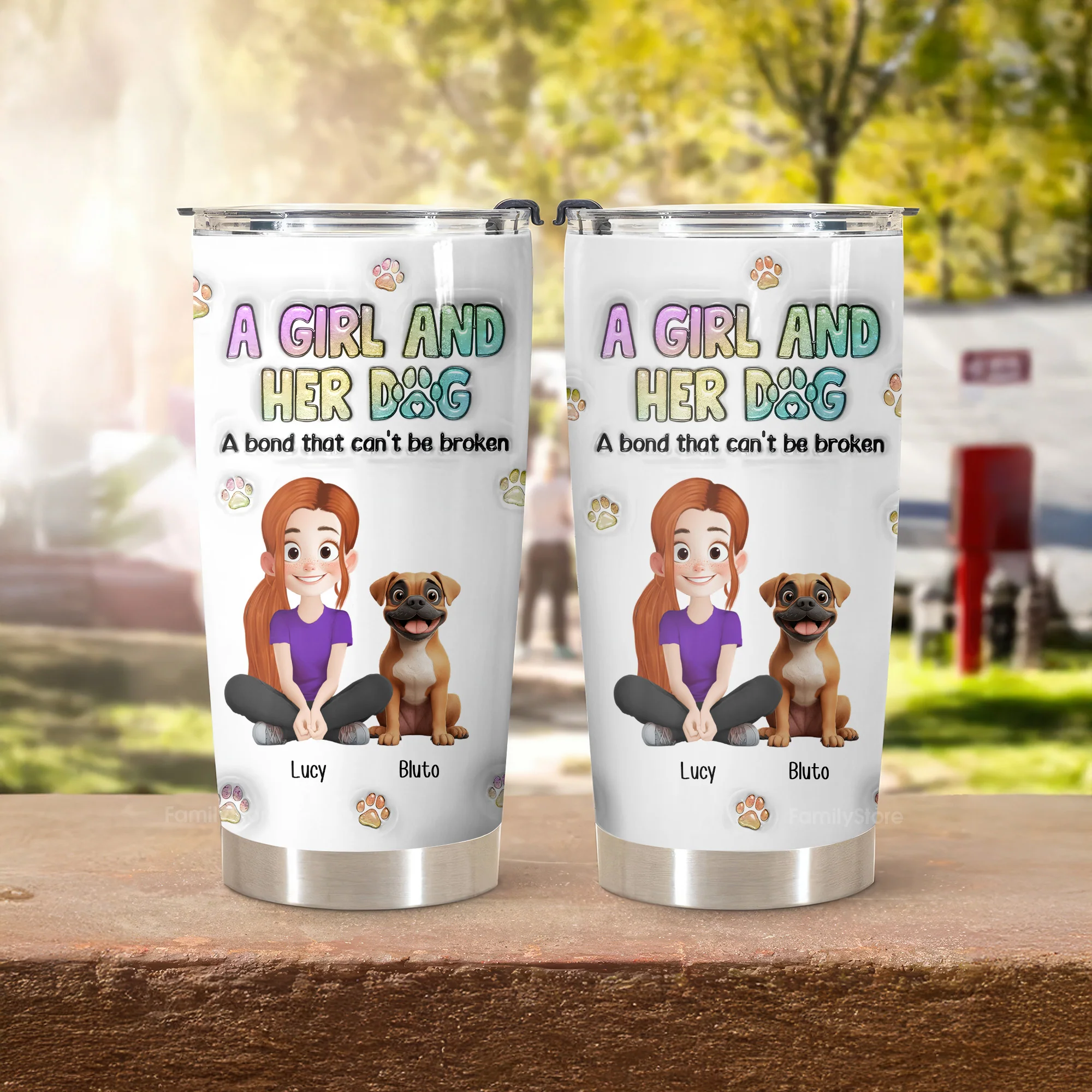 A Girl And Her Dog A Bond Can't Be Broken 3D Inflated Effect Cartoon Dog - Personalized Tumbler Cup - Gift for Pet Owners, Pet Lovers, Dog Mom | CLP15 NH96 - Image 3