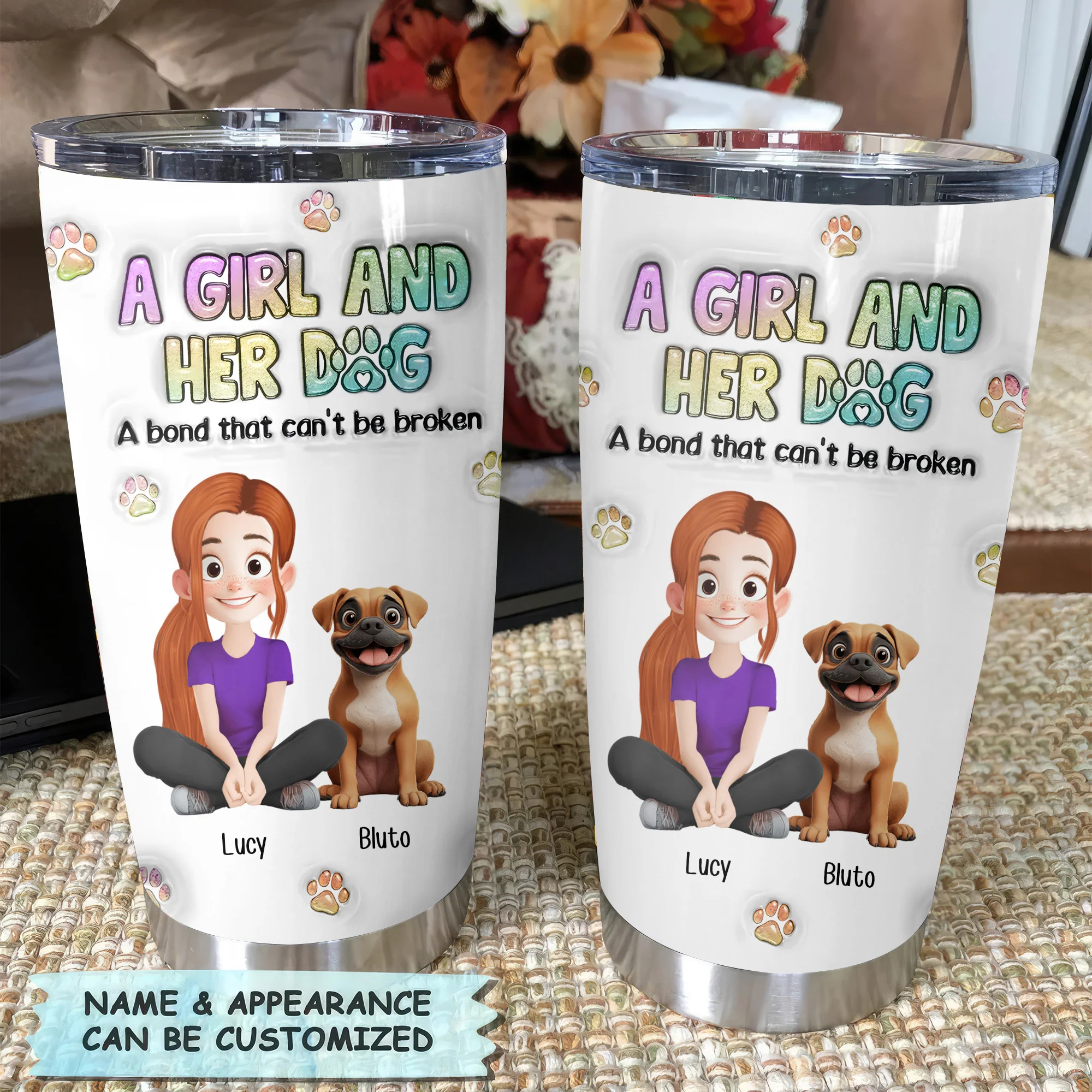 A Girl And Her Dog A Bond Can't Be Broken 3D Inflated Effect Cartoon Dog - Personalized Tumbler Cup - Gift for Pet Owners, Pet Lovers, Dog Mom | CLP15 NH96 - Image 4