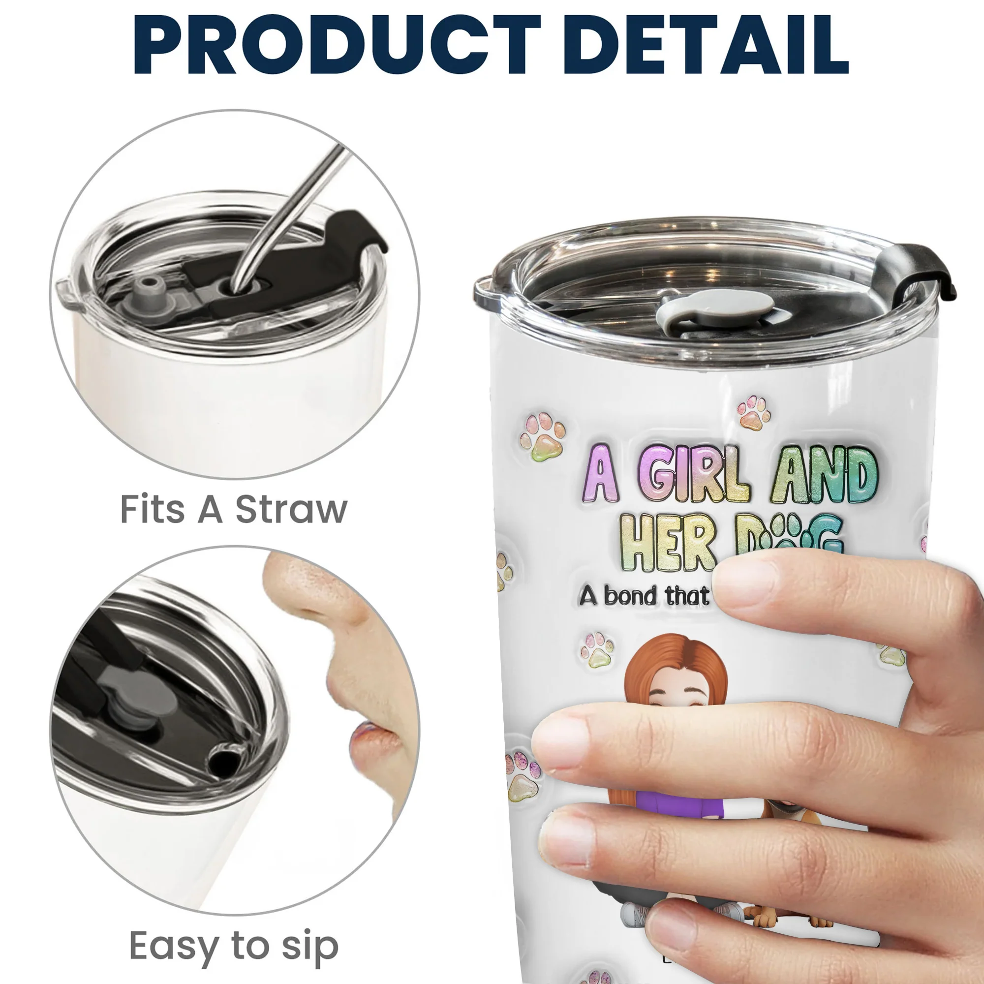 A Girl And Her Dog A Bond Can't Be Broken 3D Inflated Effect Cartoon Dog - Personalized Tumbler Cup - Gift for Pet Owners, Pet Lovers, Dog Mom | CLP15 NH96 - Image 5