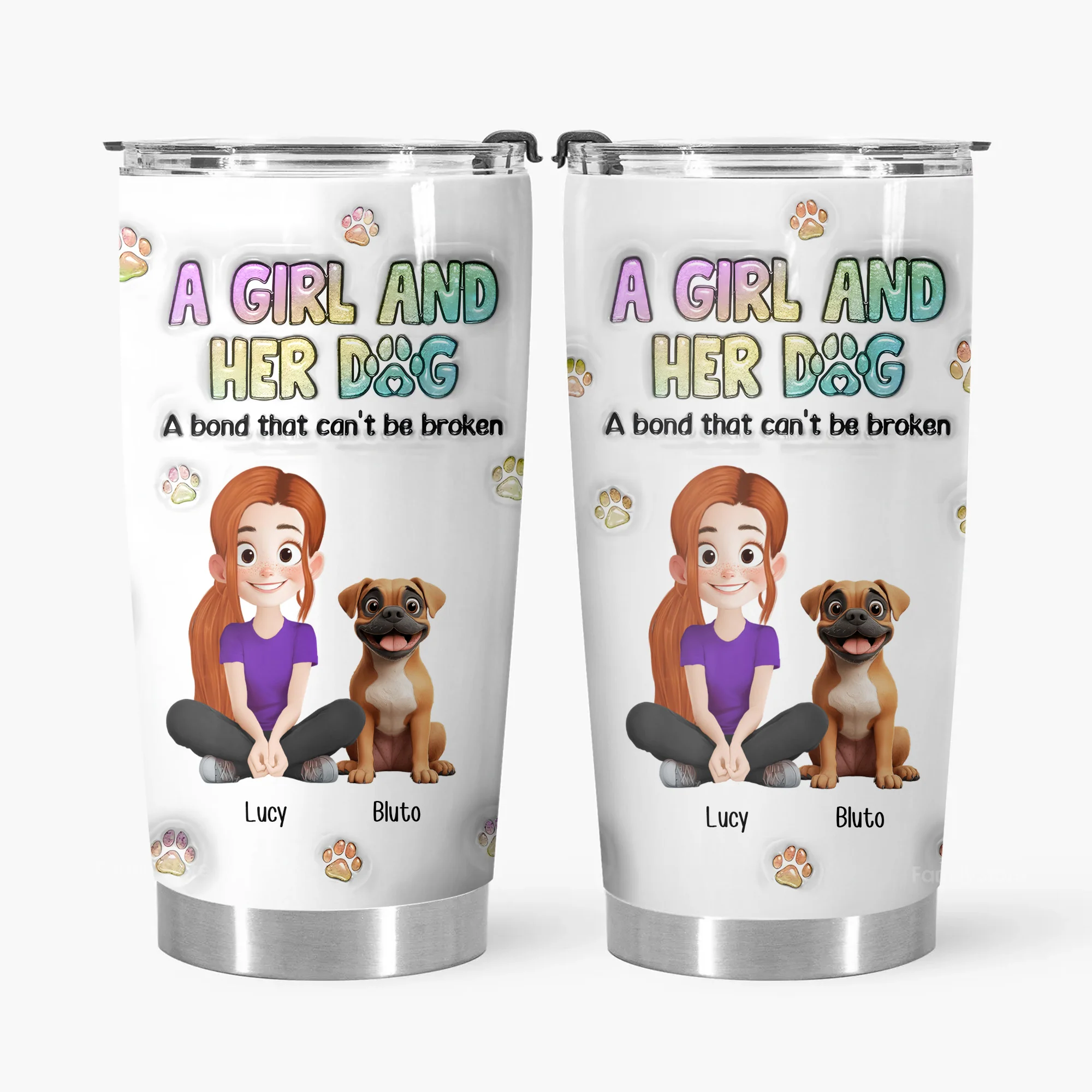 A Girl And Her Dog A Bond Can't Be Broken 3D Inflated Effect Cartoon Dog - Personalized Tumbler Cup - Gift for Pet Owners, Pet Lovers, Dog Mom | CLP15 NH96 - Image 6