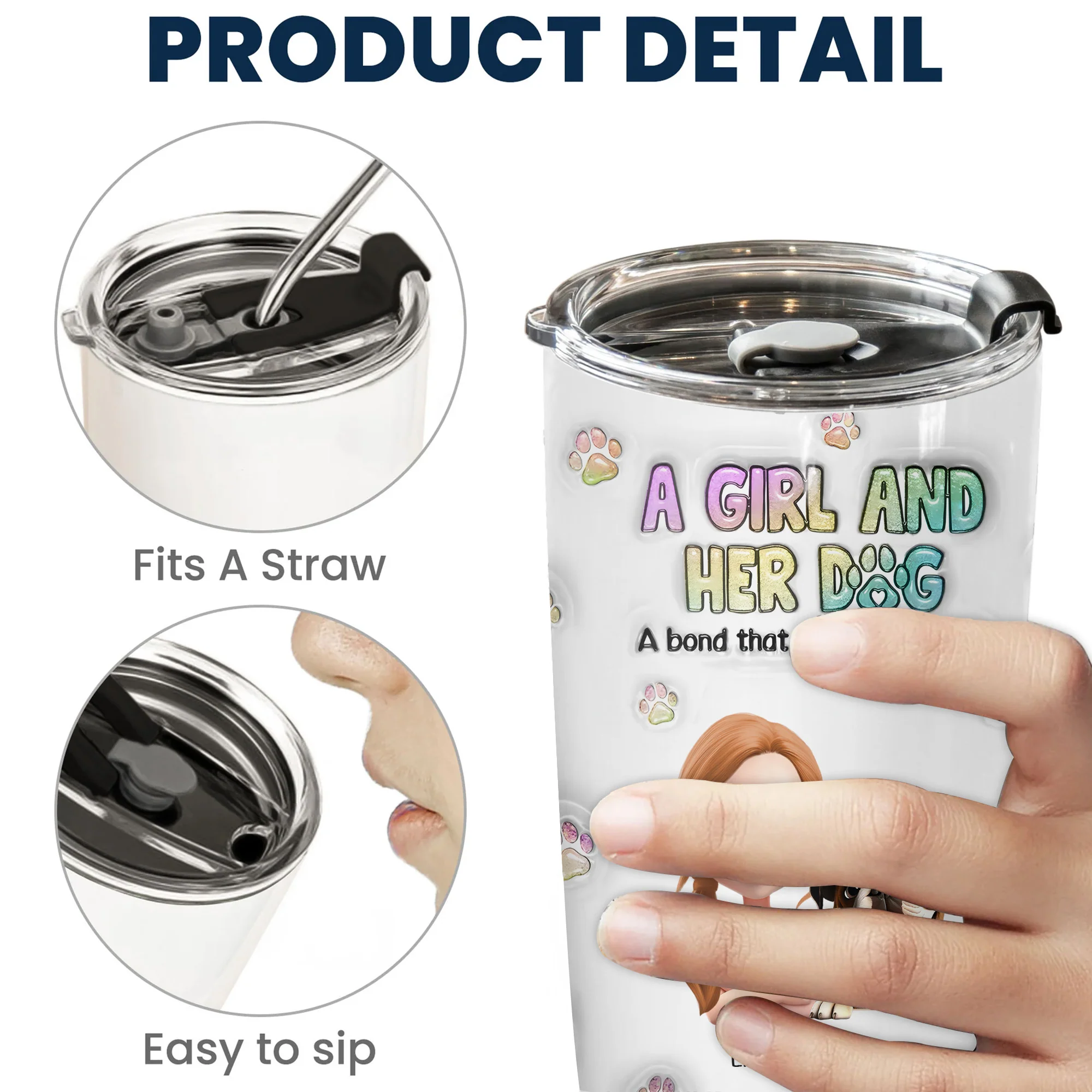 A Girl And Her Dog A Bond Can't Be Broken 3D Inflated Effect Cartoon Dog - Personalized Tumbler Cup - Gift for Pet Owners, Pet Lovers, Dog Mom | CLP16 NH96 - Image 5