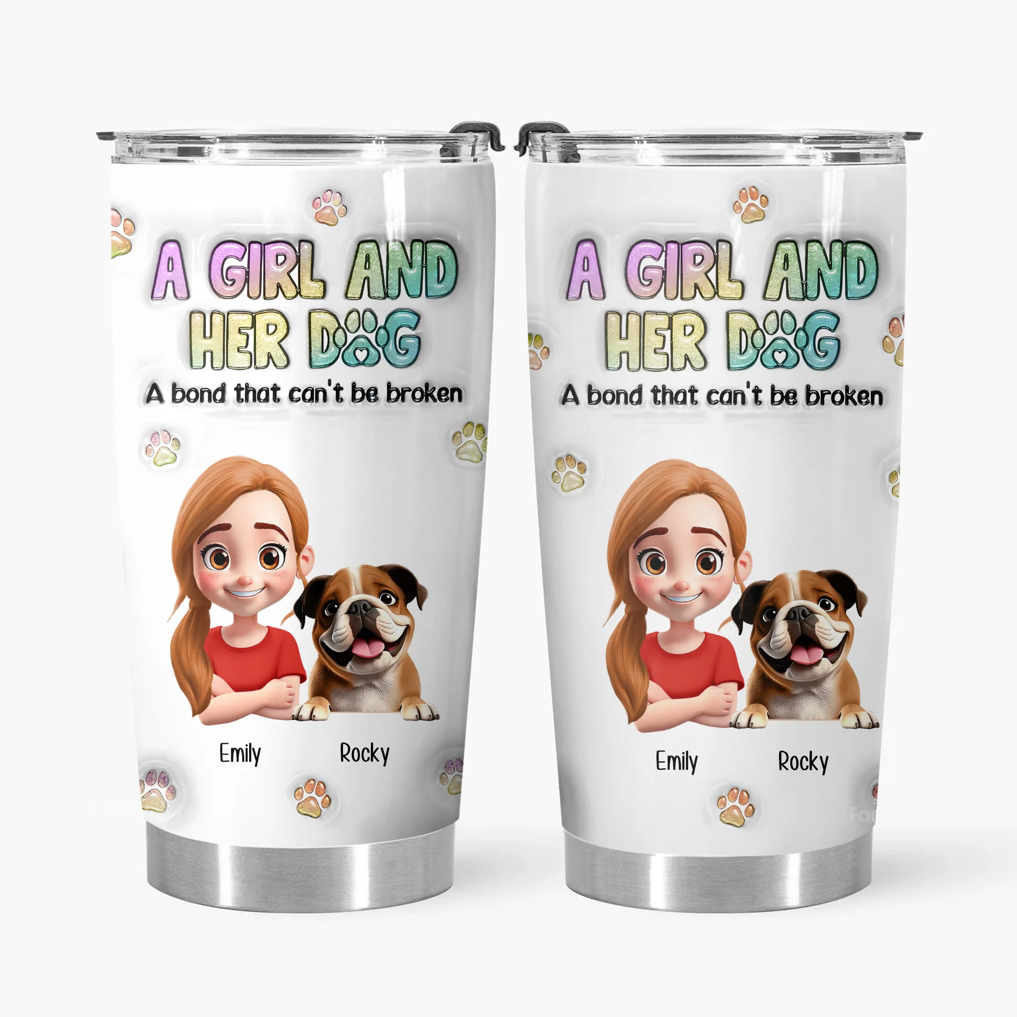 A Girl And Her Dog A Bond Can't Be Broken 3D Inflated Effect Cartoon Dog - Personalized Tumbler Cup - Gift for Pet Owners, Pet Lovers, Dog Mom | CLP16 NH96 - Image 6