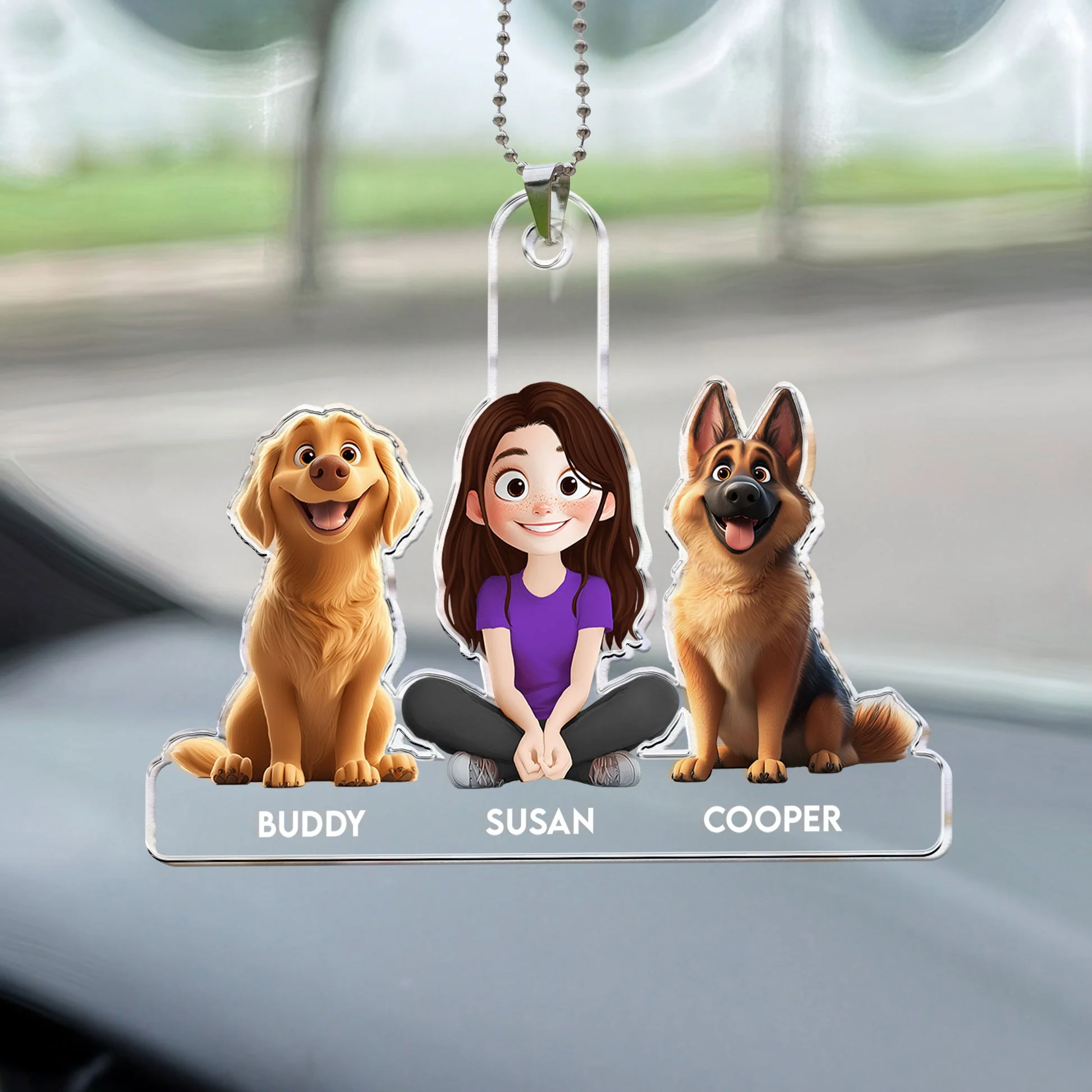 A Girl And Her Cartoon Pet - Personalized Car Hanging Ornament - Gift For Pet Lovers, Dog Lovers, Cat Lovers | CLP15 NA94