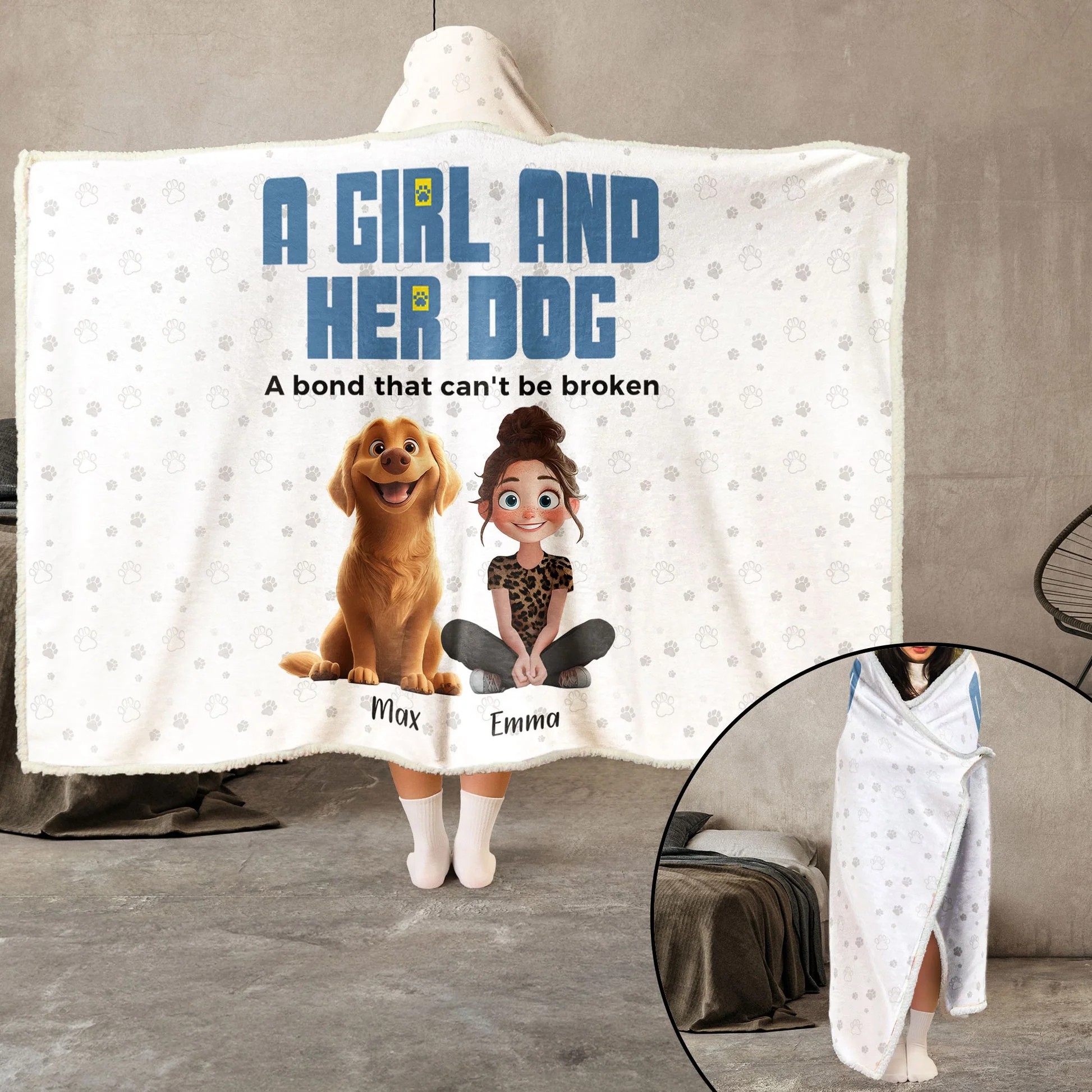 A Girl And Her Cartoon  Dogs   - Personalized Wearable Hooded Blanket - Gift For Dog Lovers | CLP15 NA94 - Image 2