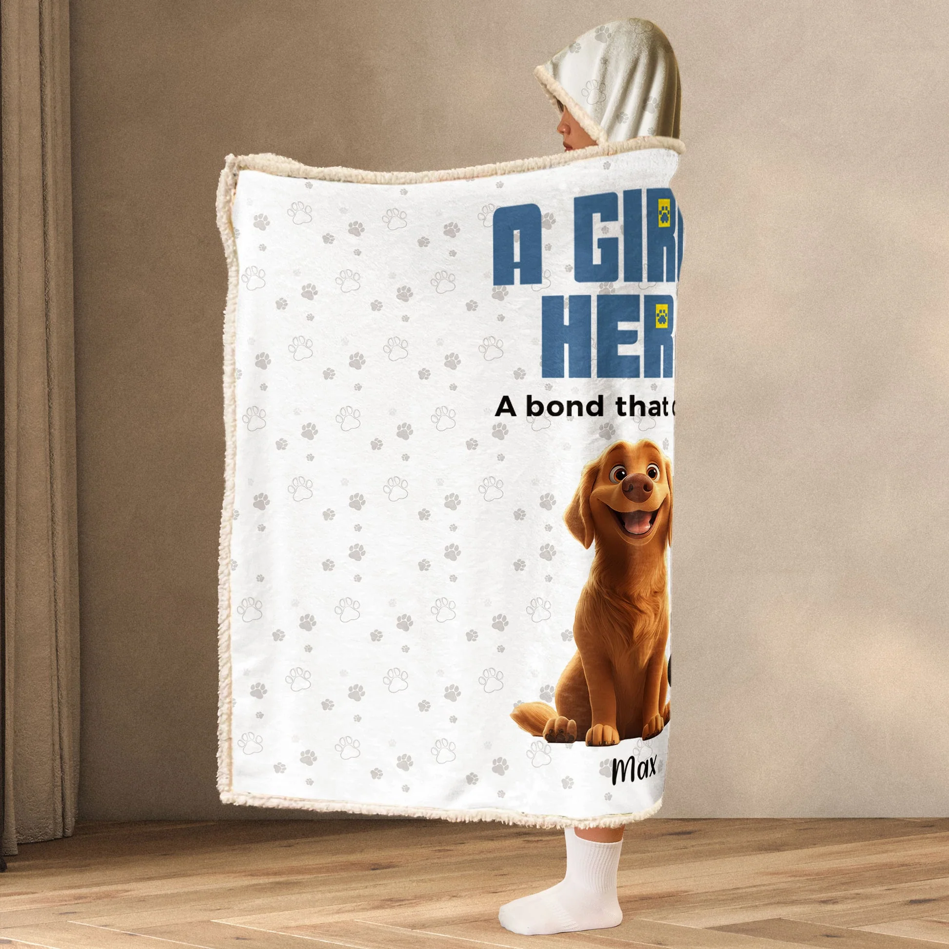 A Girl And Her Cartoon  Dogs   - Personalized Wearable Hooded Blanket - Gift For Dog Lovers | CLP15 NA94 - Image 3