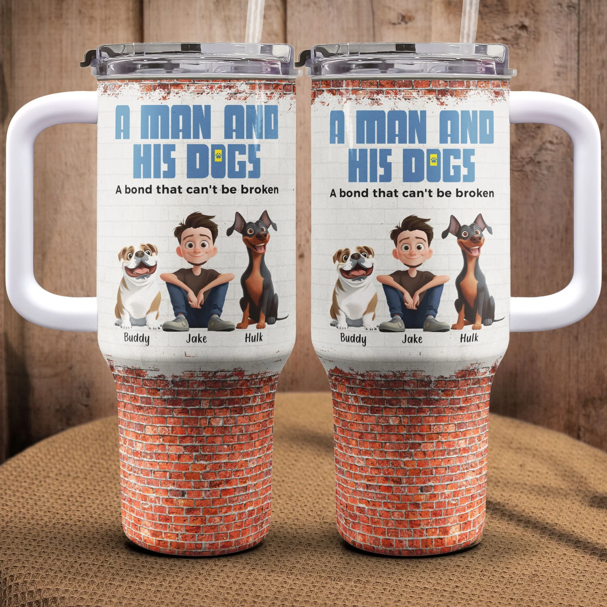 A Man And His Dogs Cartoon Dog - Personalized 40oz Tumbler Cup With Straw - Gift for Pet Owners, Dog Lovers, Dog Dad | CLP15 NH96