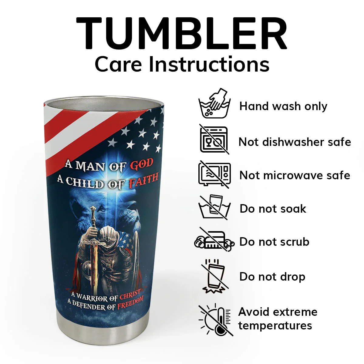A Man Of God A Child Of Faith - Personalized Stainless Steel Tumbler - Gift For Him, Son - Image 5