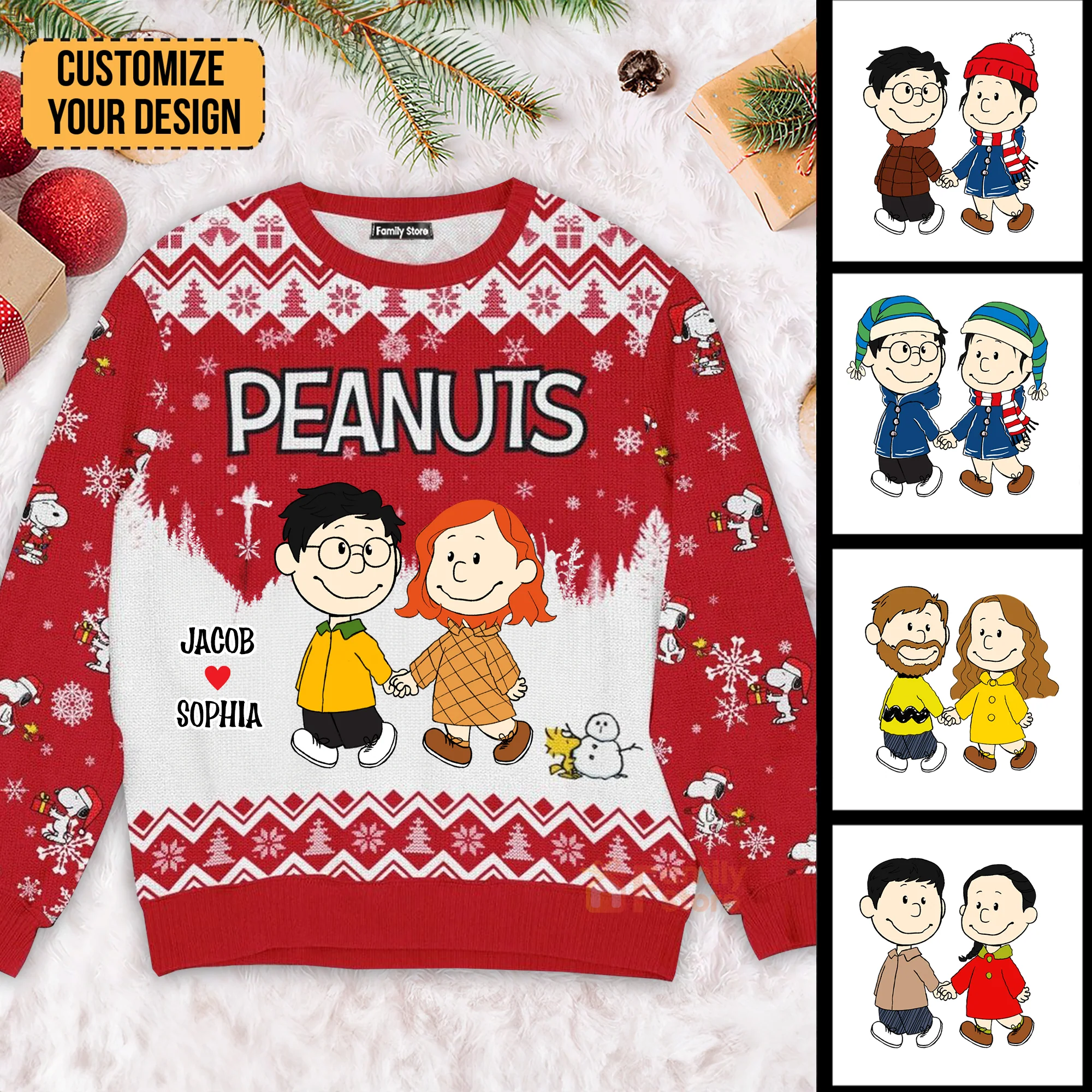 A Peanut Christmas - Personalized Ugly Sweatshirt - Gift For Couple, Husband Wife CL43 NH96