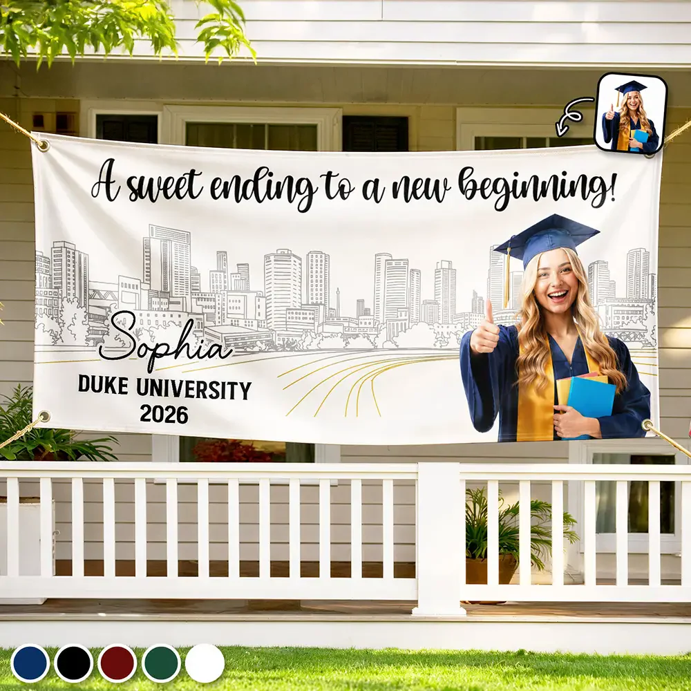 A Sweet Ending To The New Beginning - Personalized Outdoor Banner - Gift For Graduates