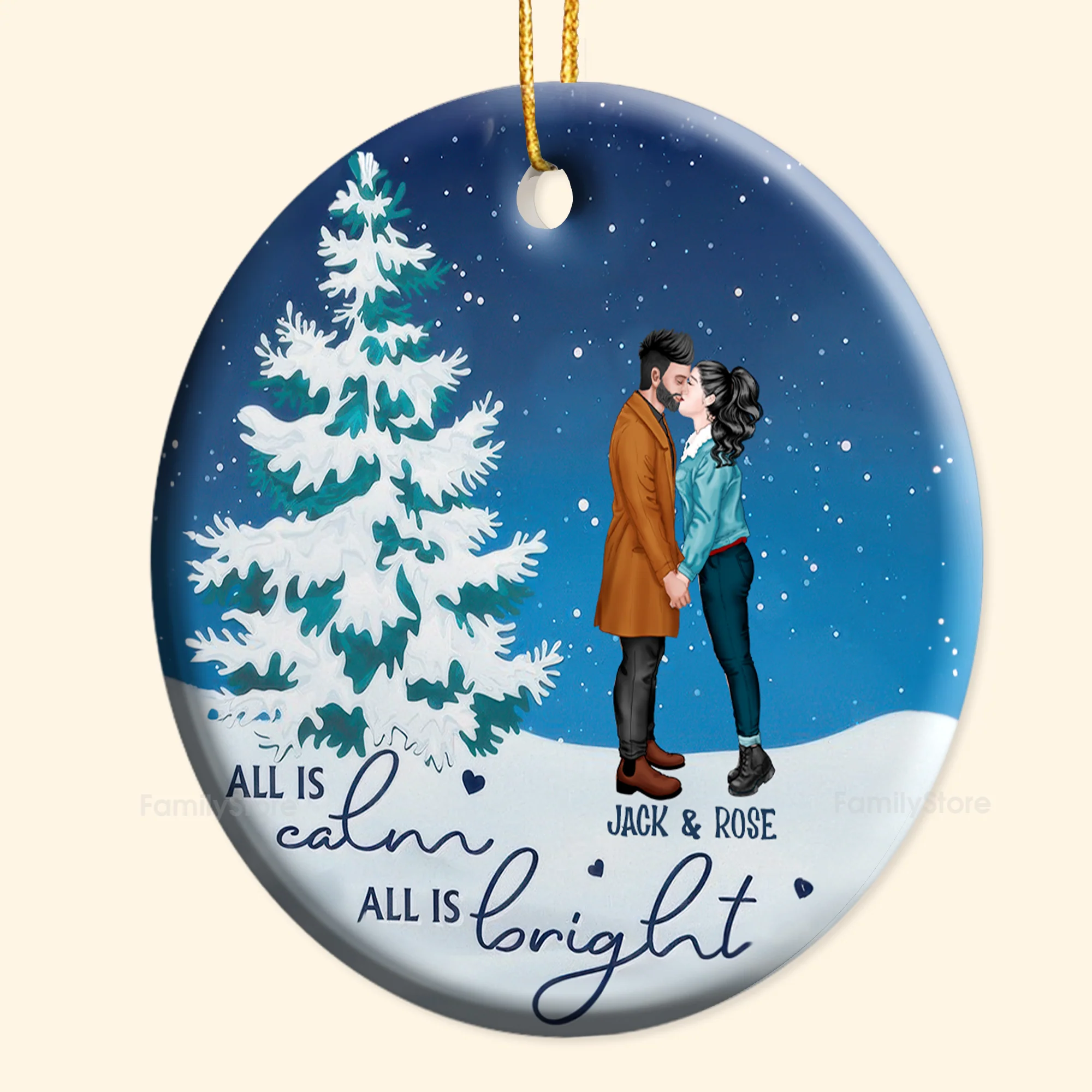 All Is Calm All Is Bright - Gift For Couples - Personalized Ceramic Ornament - CL30 NH96 - Image 3