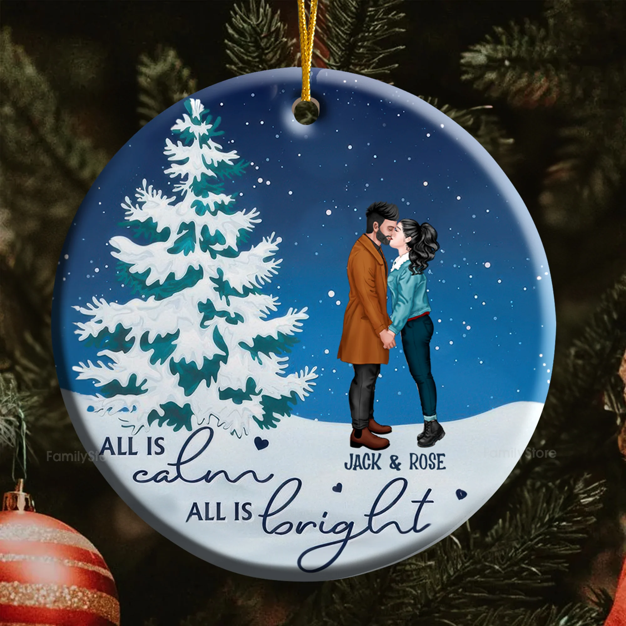 All Is Calm All Is Bright - Gift For Couples - Personalized Ceramic Ornament - CL30 NH96 - Image 7