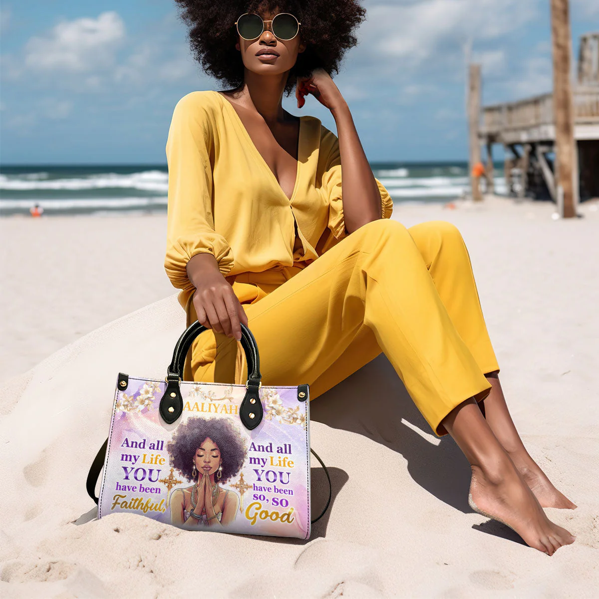 All My Life Faithful So Good - Custom Name Leather Handbag - Christian Gift For Black Queen HD95 - Image 3