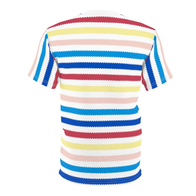Allan Colorful Striped Beach Rainbow Pink Doll T-Shirt - Image 2