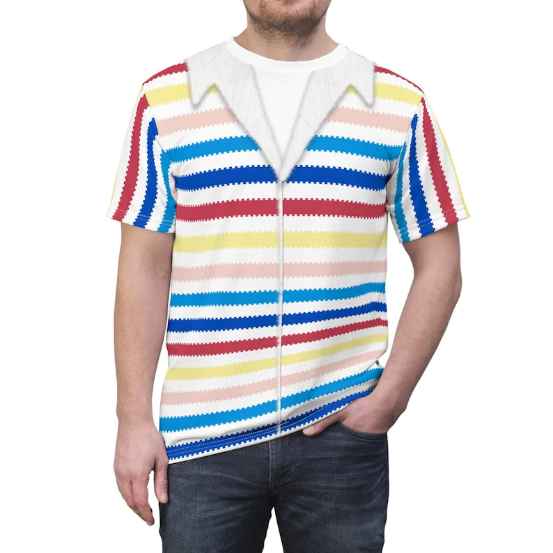 Allan Colorful Striped Beach Rainbow Pink Doll T-Shirt - Image 3
