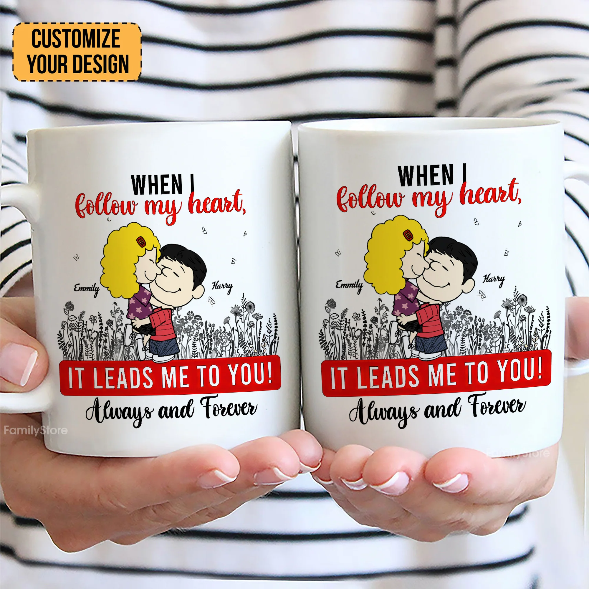 Always And Forever Peanut Couple - Personalized Accent Coffee Mug - Gift For Couple, Husband Wife | GR8 NH96 - Image 2